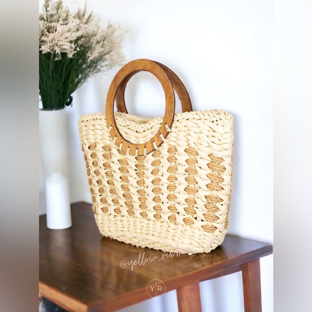 NEW Small Braided Round Handle Tote Bag - Picture 3 of 6